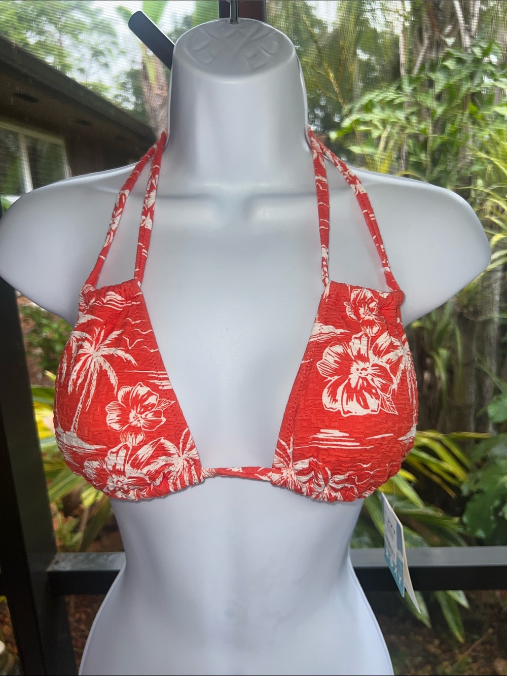 Roxy Vacay Vibes Double Strap Tiki Triangle Bikini Top Red/Orange & White Size L - Picture 3 of 14